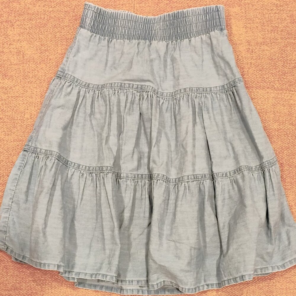 XS Ruffled Denim Midi Skirt